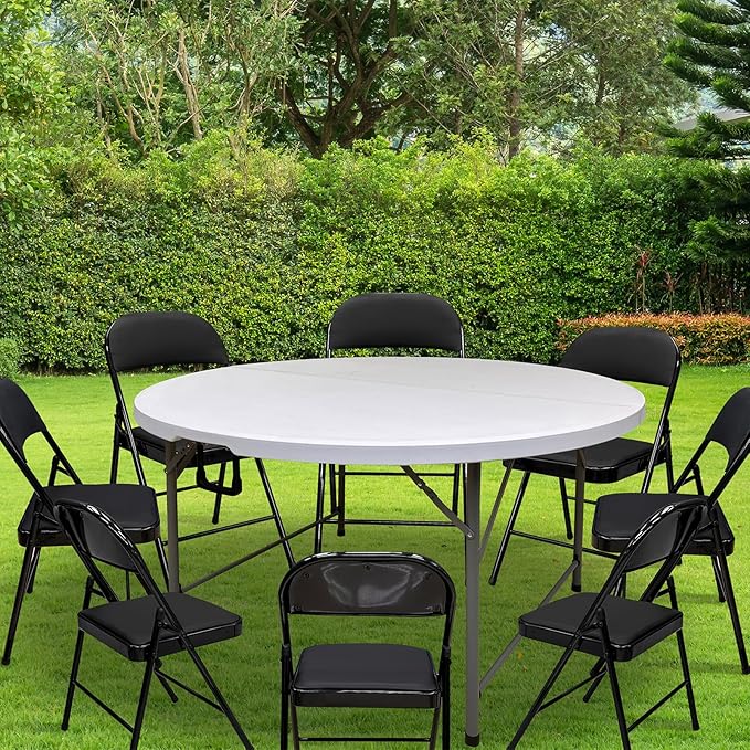 4.5FT Round Table, Round Folding Table 54 inches, Bifold Round Table, Plastic Dining Table, Event Commercial Table for Wedding, Party, Garden, Patio