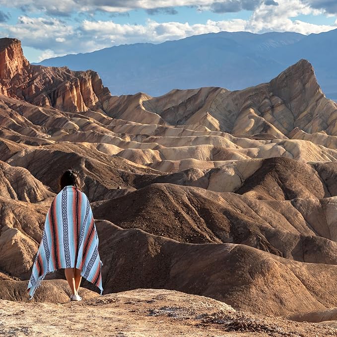Authentic Extra Large Mexican Blanket - 70"x50" Handwoven Yoga, Serape, Artisanal Falsa, Beach, Camping, Picnic, Outdoor Blanket (Mint Orange)
