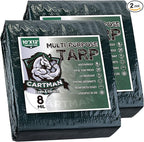 CARTMAN 2 Pack Finished Size 10x12 Feet Waterproof Green Tarp 8 Mil Thick, Multipurpose Protective Cover for Emergency Rain Shelter Camping Tarpaulin