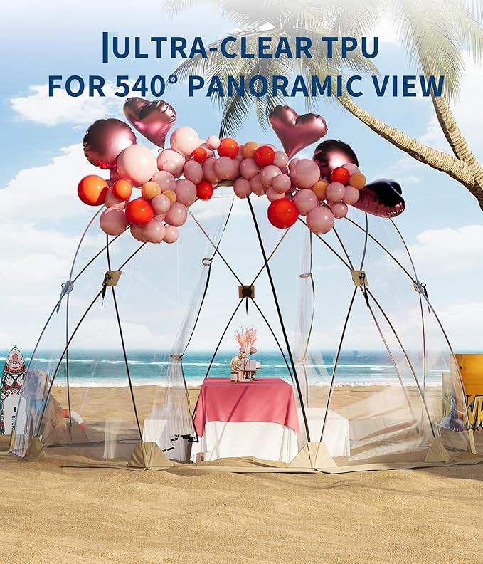10x10 ft Pop Up Bubble Tent, 4-6 Person Camping Shelter, 540°Degree Fully Transparent, Weather-Resistant Bubble Dome, Portable Design for Outdoor Activities, Sports Events, Fishing