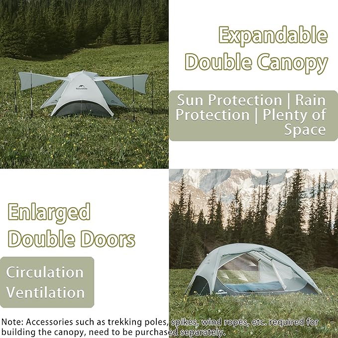 Naturehike Free Standing 2 Person Backpacking Tent with The Double Canopy Ultralight Nylon Double Layer Waterproof Camping for Camping, Festivals, Backyard, Sleepovers