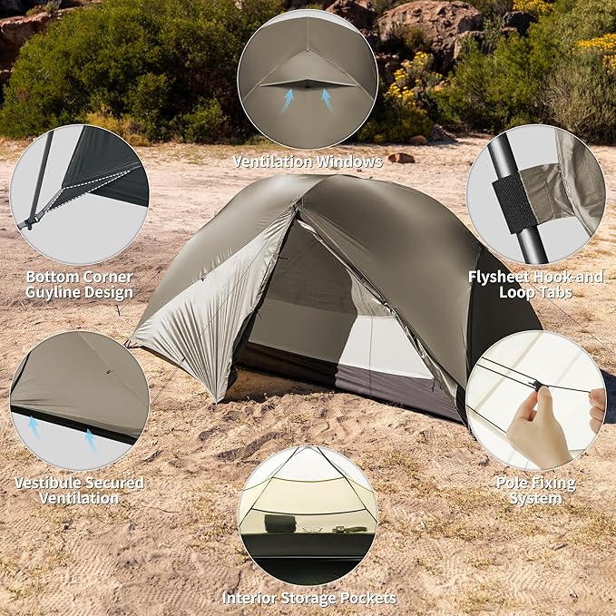 Naturehike Mongar Pro 1/2/3 Person Backpacking Tent,Waterproof Nylon Easy Setup Lightweight Camping Tent