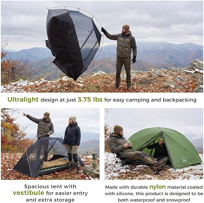 ATEPA Voyage 1-2 Person Backpacking Tent, 4 Season Ultralight Camping Tent, 4000mm Waterproof Double Layer Cold Wearther Easy Set Up Tent for Family Camp Hiking Hunting Outdoor Mountaineering Travel