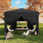 10x10 Pop Up Canopy Tent with 4 SideWalls, Easy Up Canopy with 3 Adjustable Height, Outdoor Sun Shade with 4 Sandbags & Carrying Bag for Camping, Parties,Outdoor Events-Black