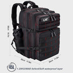 LHI Military Tactical Backpack for Men and Women 45L Army 3 Days Assault Pack Bag Large Rucksack with Shoe Compartment - Black red line