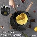 CAROTE Non Stick Wok with Lid 12''/5.3QT Woks & Stir-fry Pans Nonstick Granite Wok Pan Induction Cookware Deep Frying Pan, Compatible with All Stovetops