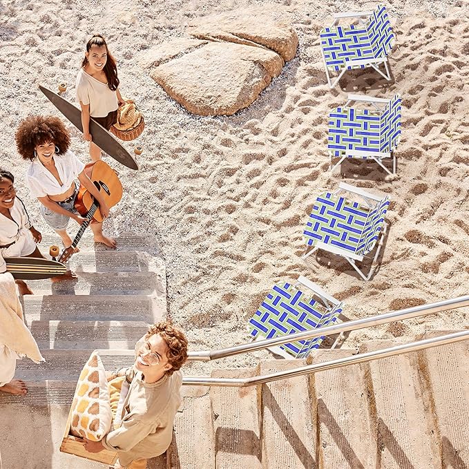 Giantex 4-Pack Beach Chairs for Adults, Camping Chair with Steel Frame, Lightweight Folding Directors Chairs for Outdoor Webbing Patio, Fishing, Yard, Poolside Lawn Chairs Set of 4 (Blue)