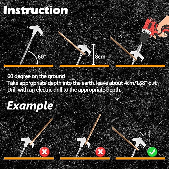 8" Heavy Duty Screw in Tent Stakes, Metal Camping Stakes, Drill-In Ground Anchor, Threaded Stakes for Canopies, Gardening, Yard Inflatables, with Hex Socket and Storage Bag (12, Luminous)