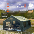 Coody Inflatable Canvas Camping Tents with Stove Jack – Premium Air Beam Family Glamping Tent, Breathable Cotton Canvas, Fast Setup Air Tent with Pump