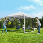 VIVOHOME 10x10ft Easy Pop-Up Canopy, Outdoor Screen Tent with Mosquito Netting, 2 Zipper Doors, and Roller Bag for Yard Camping Picnic Party Events, White