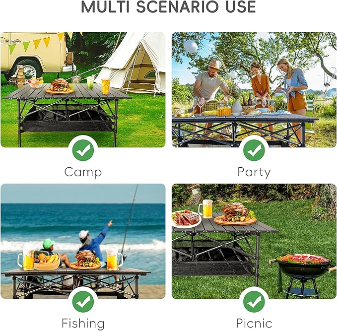 Black Foldable Camping Table, Portable Aluminum Folding Table That Fold Up Lightweight, Outdoor Beach Grill Table for BBQ, Backyard, Party, Patio, Picnic