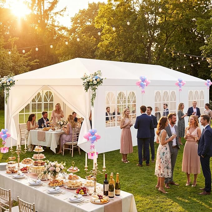 HOTEEL 10x30 Party Tent with 8 Removable Sidewalls for Parties, Weddings, BBQ, Baby Shower, Waterproof Outdoor Event Canopy, Patio Camping Gazebo, Carpas para Fiestas, White