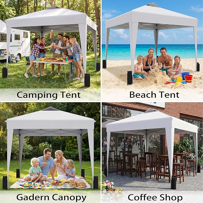 SANWAY 10x10 Pop up Canopy Tent, One-Button, Outdoor Instant Canopy Protable for Events, Camping, Parties, Vendor, Beach Tent - White