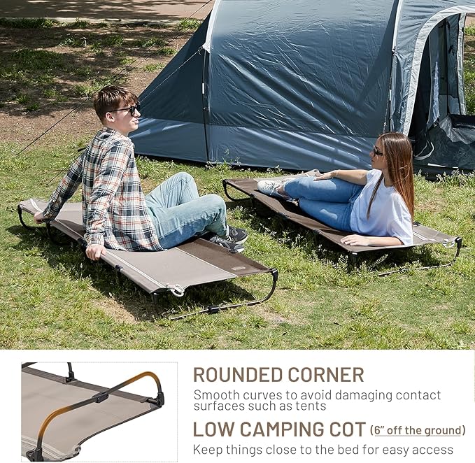 TIMBER RIDGE 20-Second Quick Set-Up Camping Cot, Lightweight Aluminum Folding Cot with Zipper Closure, Portable Carry Bag Included for Camping, Travel and Outdoors, Support up to 225lbs, Tan 2pcs