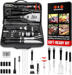 SpartaSake Premium Stainless Steel BBQ Grilling Accessories with Black Handles - Barbecue Gill Accessories Set for Blackstone Griddle - Outdoor Camping Grill Set for BBQ for Dad Men Women (24-Pack)