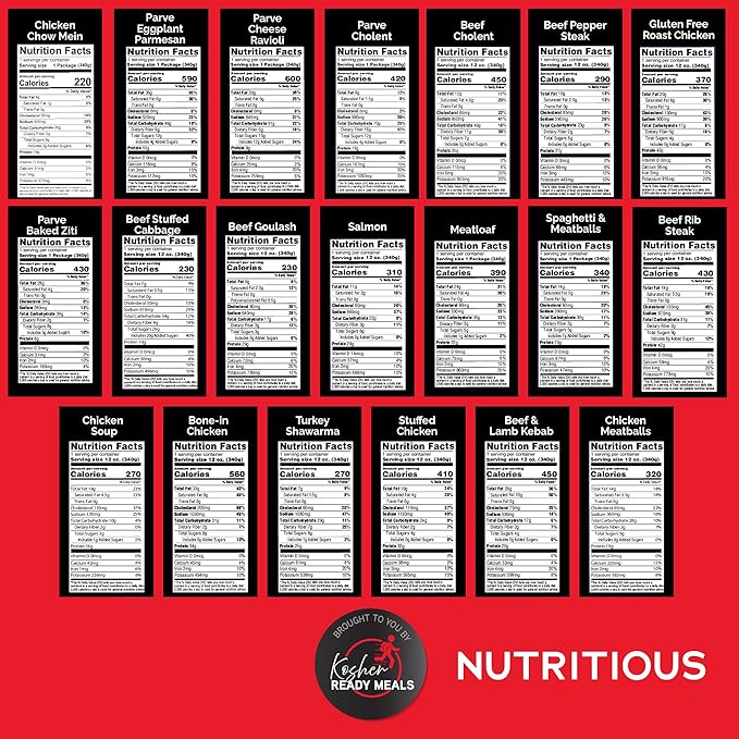 KJ Poultry Kosher Ready Meals - (20 Pack Variety) Prepared Entree Fully Cooked, Shelf Stable Microwave Dinner Travel, Military, Camping, Emergency Survival KJ