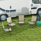 Outsunny Folding Patio Chairs, Set of 4 Sports Chairs for Adults, Camping Chairs with Armrests, Breathable Mesh Fabric Seat for Lawn, Beige