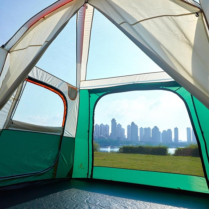 KTT Large Tent 6-8-10 Person,Family Cabin Tents,2 Rooms,2 Doors and 4 Windows with Mesh,Straight Wall,Waterproof,Double Layer,Big Tents for Outdoor,Picnic,Camping,Family Gathering