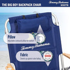 Tommy Bahama Wide Seat Big Boy 4-Position Folding 13" High Seat Backpack Beach or Camping Chair, Navy