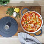 Crock-Pot Artisan 5-Quart Round European Enameled Cast Iron Dutch Oven with Lid – Matte Navy Blue, Durable Oven Safe Cookware