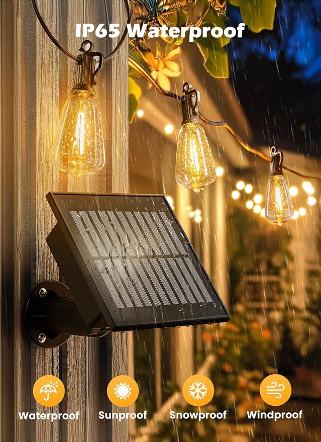 Brightown Solar Lights Outdoor Waterproof 108FT with 50 Shatterproof ST38 LED Bulbs, 2700K Solar Lights Outdoor with Remote, Solar String Lights for Outside, Camping, Yard, Party Decor