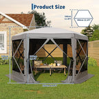 13x13FT 6-Sided Pop Up Gazebo Tent，One-Push Setup Canopy Tent with Removable Canopy Top & Wind Cloths, Outdoor shelter for Camping, Backyard Parties, Outdoor Events - Grey
