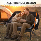 High Back Double Camping Chair 2 Person Camping Chair Low Seat Loveseat Camping Chair Fully Padded Oversized Camping Couch for Adults - Supports 650 LBS with Cup Holders Carry Bag - Black