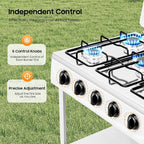 5 Burner Propane Gas Stove Outdoor Kitchen Grill Outdoor Cooking Stove with Support Leg Stand and Wind Blocking Cover Propane Burners for Outdoor Cooking, RV Travel, Apartment (White)