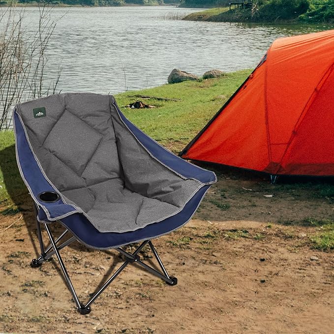 Northroad Oversized Foldable Camping Chair, Outdoor Padded Lawn Chair w/Cup Holder,Carry Bag for Beach, Hiking, and Picnics,Heavy-Duty 300-lbs Capacity, Purple