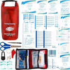 Boat First Aid Kit Waterproof, WELL-STRONG Marine Emergency Kit with Roll Top Dry Bag for Boating Fishing Kayaking – Water-Resistant Contents for Camping & Beach（Transparent Red）