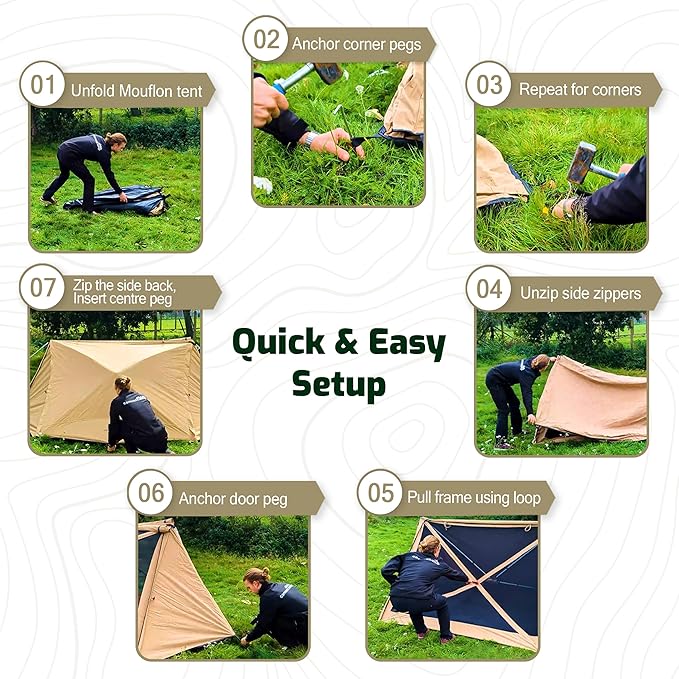 Mouflon Glamping Tent for 3 People – Outdoor Camping Tent – Perfect for Festivals, Glamping – Lightweight Cotton Tent with 360° Panoramic View | Luxury 3-Person Tent