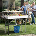 YITAHOME Two-Tier Ice Table, 4FT Folding Ice Cooler Table with Drain and Detachable Skirt, Portable Ice Table for Parties, Picnics, Camping, Weddings, BBQs