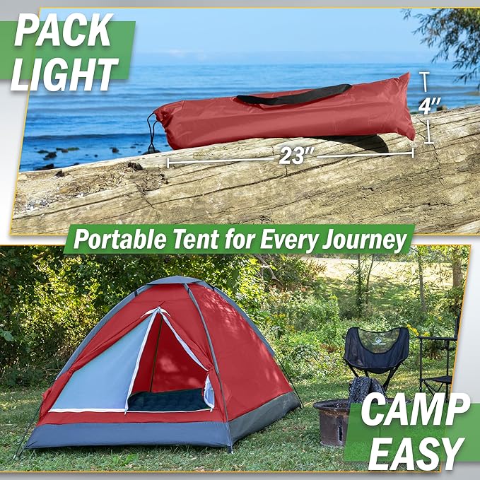 2 Person Camping Tent with Rain Fly and Carrying Bag - Lightweight Outdoor Tent for Backpacking, Hiking, or Beach Use by Wakeman Outdoors