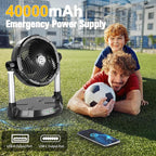 40000mAh Battery Fan with 65H Runtime, 12" High-Velocity 4-Speed Floor Fan, 18-34.6" Dual Stand Height Adjustable & 180°Tilt, Dual Outputs, Cordless for Indoor, Outdoor Camping, Travel, Power Outage