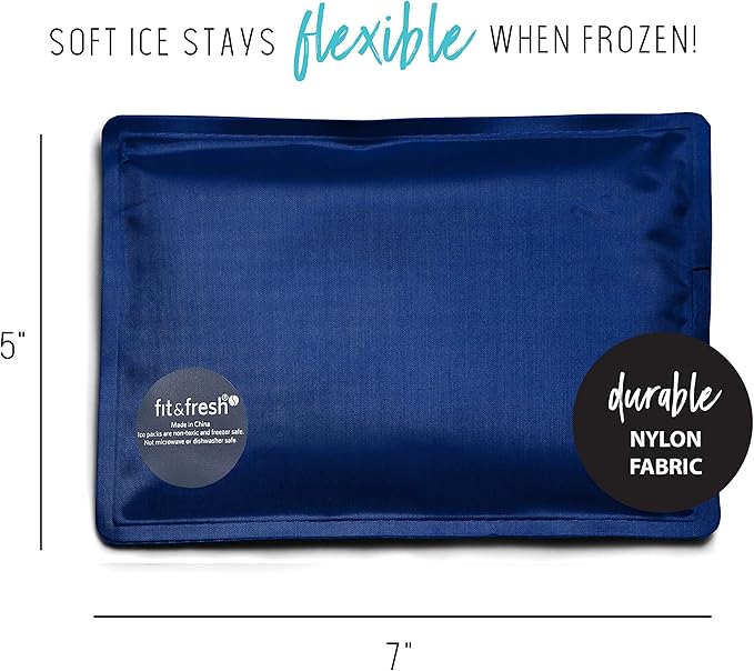 Fit & Fresh Cool Coolers Soft Ice,Flexible Stretch Nylon Reusable Ice Packs for Lunch Boxes & Coolers,Navy Sketch Weave-& Blue,2 Count (Pack of 12)
