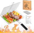 Grill Baskets for Outdoor Grill|Stainless Steel Large Grilling Basket with Removable Wooden Handle|Fish Grilling Basket Grilling for Meat,Steak,Vegetables & Seafood| Grilling Gifts for Dad/Men,Perfect Grilling Accessories