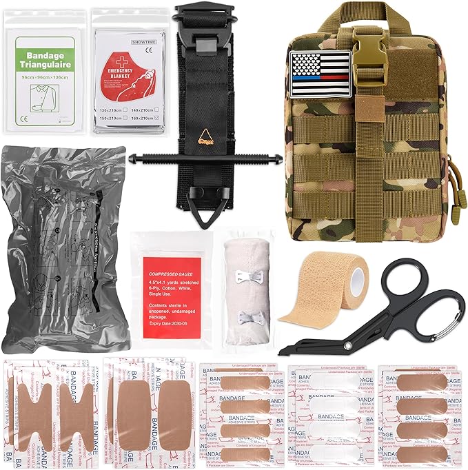 41 PCS IFAK Trauma Kit with Tourniquet, 4-Inch Israeli Bandage, Tactical First Aid Kit for Car, Camping, Hiking and Travel with Molle Bag (Camouflage Green)