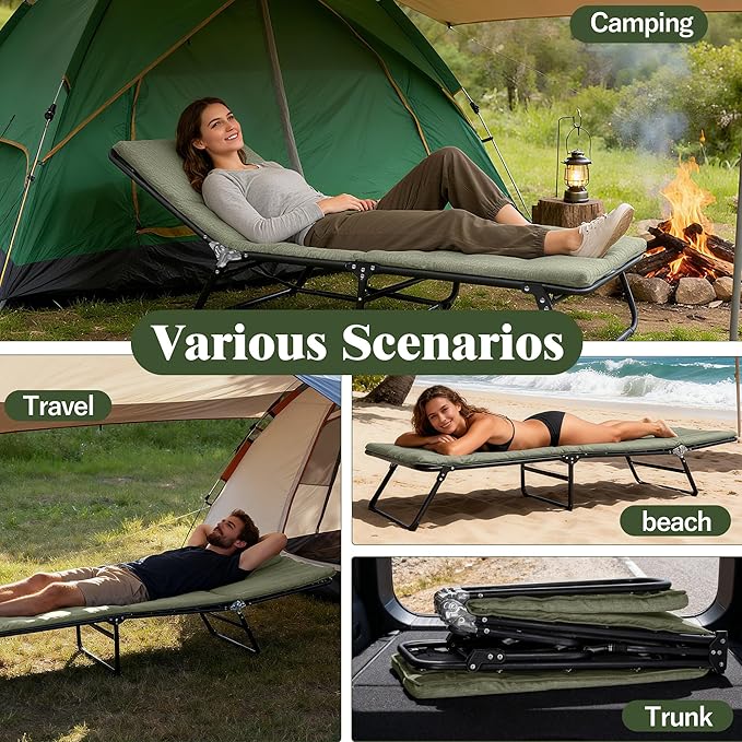 XMT Camping Cot with Mattress, 550LBS(Max Load), Portable Folding Outdoor Bed for Adults Kids, Double Layer 1200D, Heavy Duty Cot for Traveling Gear Supplier, Office Nap, Home Lounging