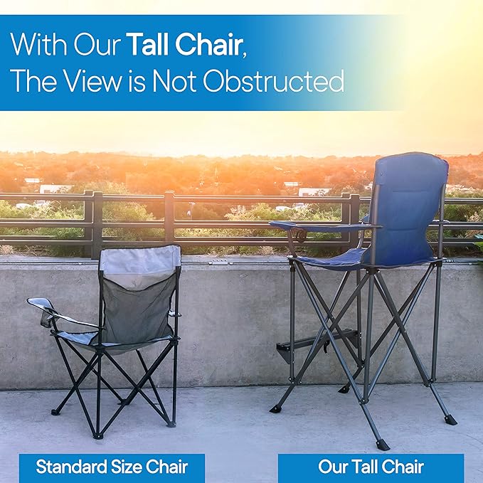 RMS Extra Tall Folding Chair - 31" Seat Height Director Chair for Camping, Home Patio and Sports - Portable and Collapsible with Footrest and Carrying Bag - Up to 300 lbs Weight Capacity (Blue)