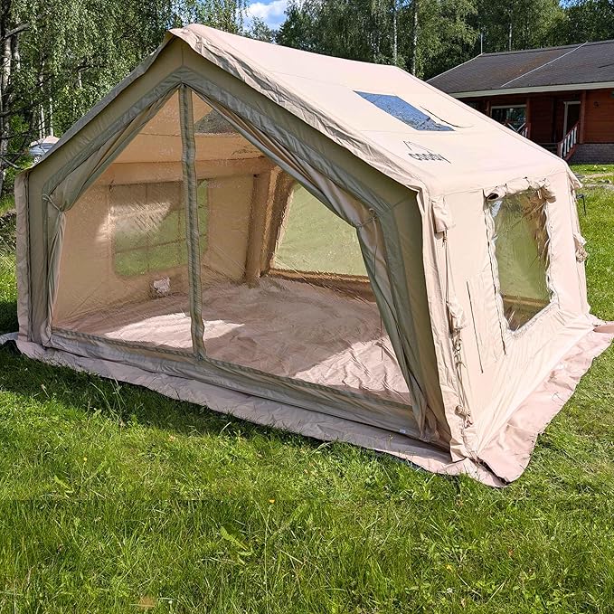 Coody Inflatable Canvas Camping Tents with Stove Jack – Premium Air Beam Family Glamping Tent, Breathable Cotton Canvas, Fast Setup Air Tent with Pump