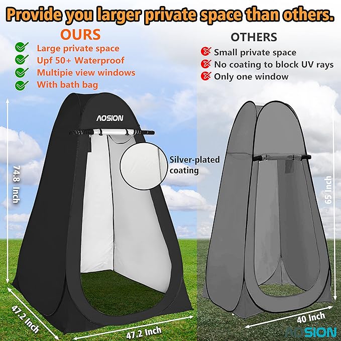 AOSION Privacy Shower Tent,Pop Up Changing Tent,Camp Bathroom Changing Dressing Room,Sun Sunshade Canopy Outdoor Rain Shelter for Camping Hiking Beach Picnic Fishing. (Black)