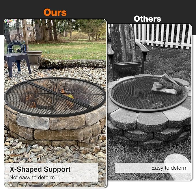 Lineslife X-Marks Fire Pit Cooking Grill Grates Portable, Heavy Duty Folding Round Campfire Grill Grate, Firepit Grill Grate with Handles for Outdoor BBQ Picnic, Black 30 Inch