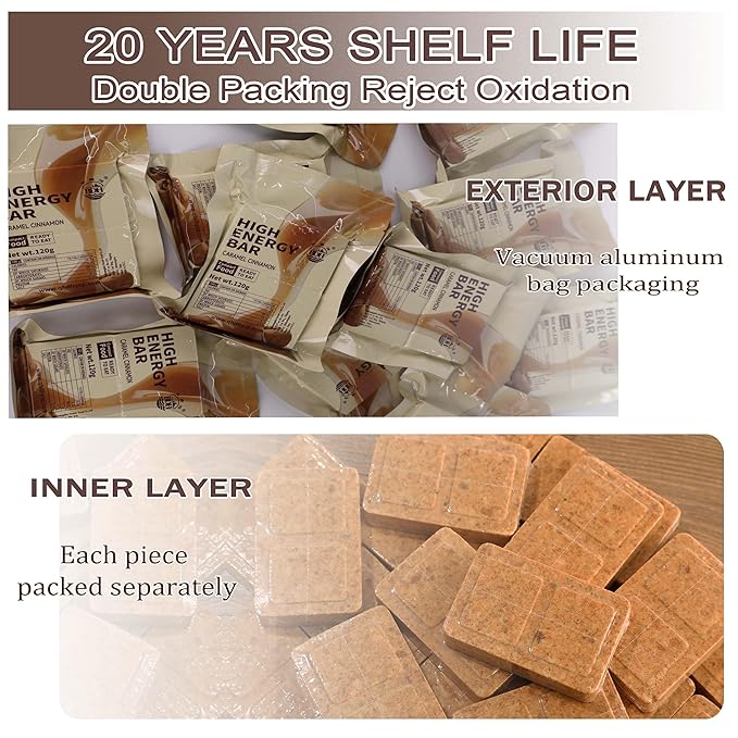 Emergency Food Bars - Caramel Cinnamon Hardtack, Mre Meals Military 2025, Long Shelf Life, Emergency Meals Ration Bars, Emergency Supplies for Disaster Preparedness, 12 Count