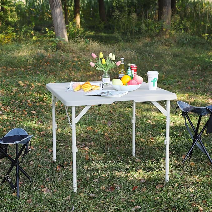 REDCAMP 34" Square Folding Card Tables with Collapsible Legs, Heavy Duty Portable Fold in Half Card Table with Resin Top for Puzzles Games Dining, Black Brown White