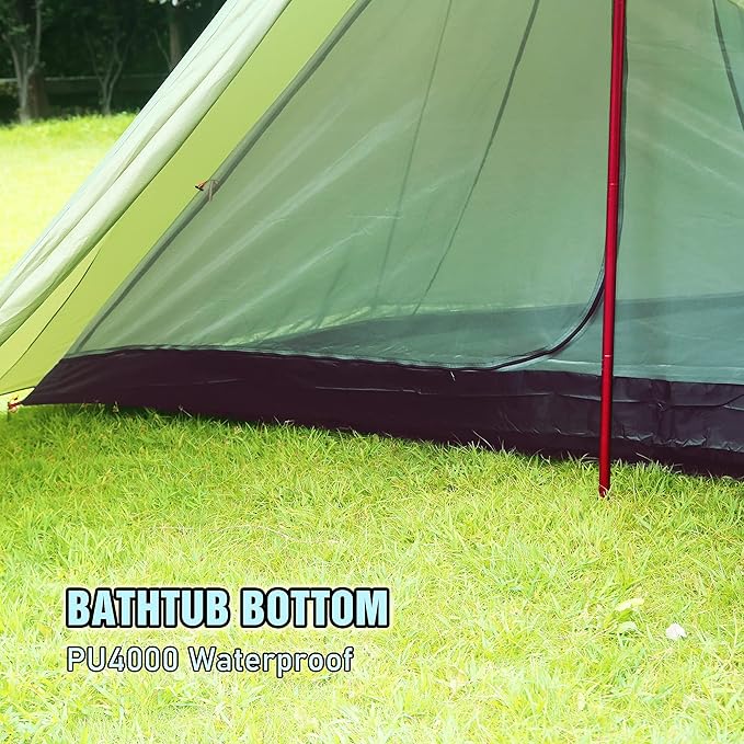4 Persons 5lb Lightweight Tipi Hot Tents with Stove Jack, 7'3" Standing Room, Teepee Tent for Hunting Family Team Backpacking Camping Hiking