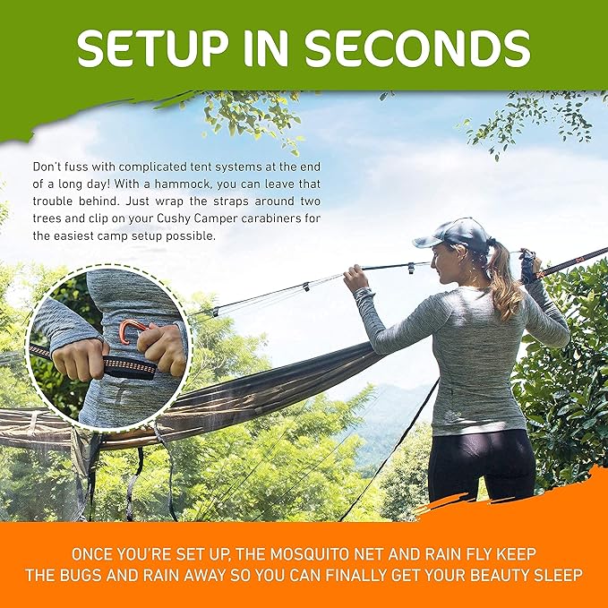 Premium Hammock with Rain Fly, Bug Net, Tree Straps, and Dry Bag - Complete Camping Hammock System with Mesh Bug Net - Outdoor Combo Kit with Rainfly Bundle for Backpacking…