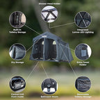 Kakadu Outback Shower Tent Deluxe, Triple Room Portable Privacy Shelter, Outdoor Camping Toilet Tent, Changing Room, Sturdy, Easy Setup - with LED Light, Carry Bag, Towel Rod