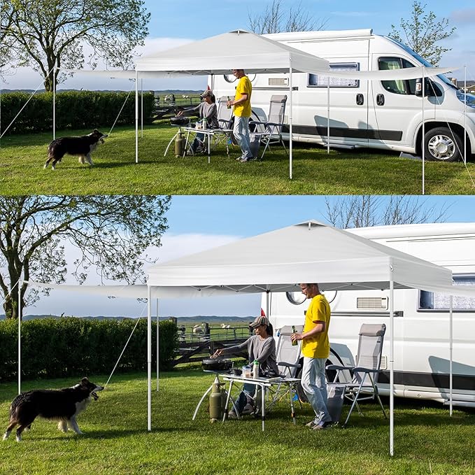 Outvita 10x10ft Ez Pop Up Canopy, Portable Instant Canopy Tent with 2pcs SideWalls and 4pcs Camping Upright Poles for Outdoor Events, Party, Wedding, Birthday,Graduation White