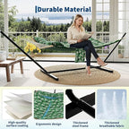 2 Person Double Hammock with Adjustable Steel Stand & Pillow, Heavy Duty Portable Outdoor Hammock Set, MAX 450 LBS Weight Capacity for Patio, Garden, Beach, Backyard