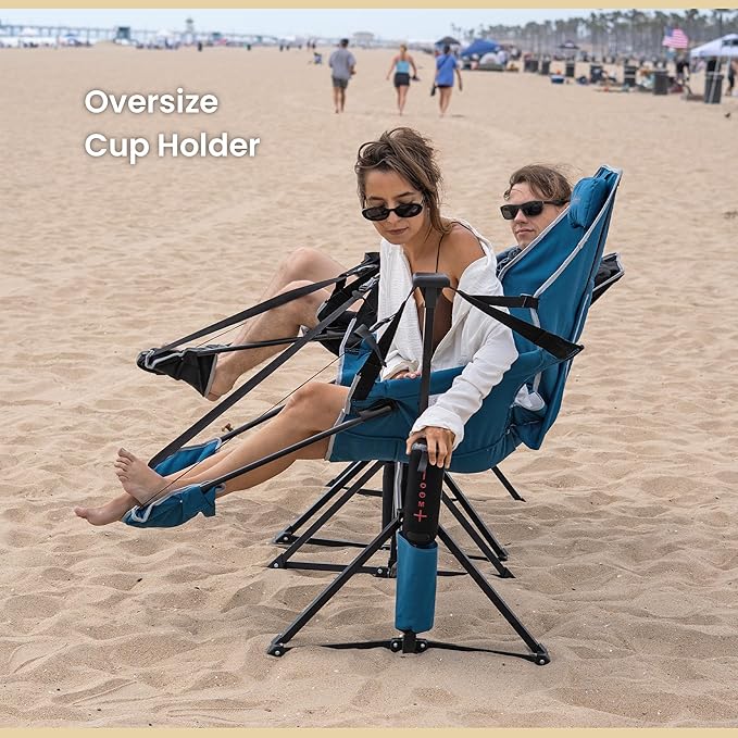 Arrowhead Outdoor Folding Hammock Camp Chair with Detachable Footrest, Stabilized Feet, Padded Headrest and Seat, Large Cup Holders, 300 LBS Weight Capacity, for Camping, Beach, Tailgating